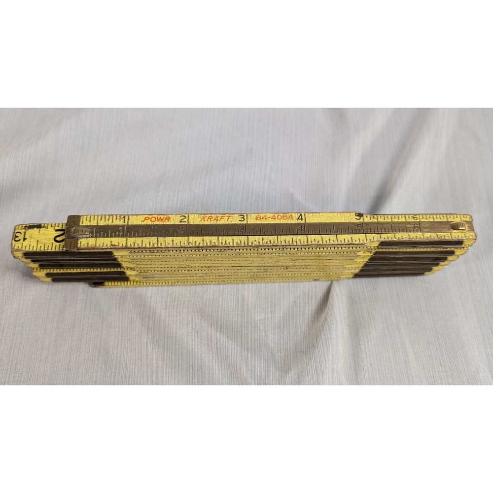 Powr-Kraft Folding Extension Ruler 84-4064 72 Inch Yellow Vintage Wood Tool